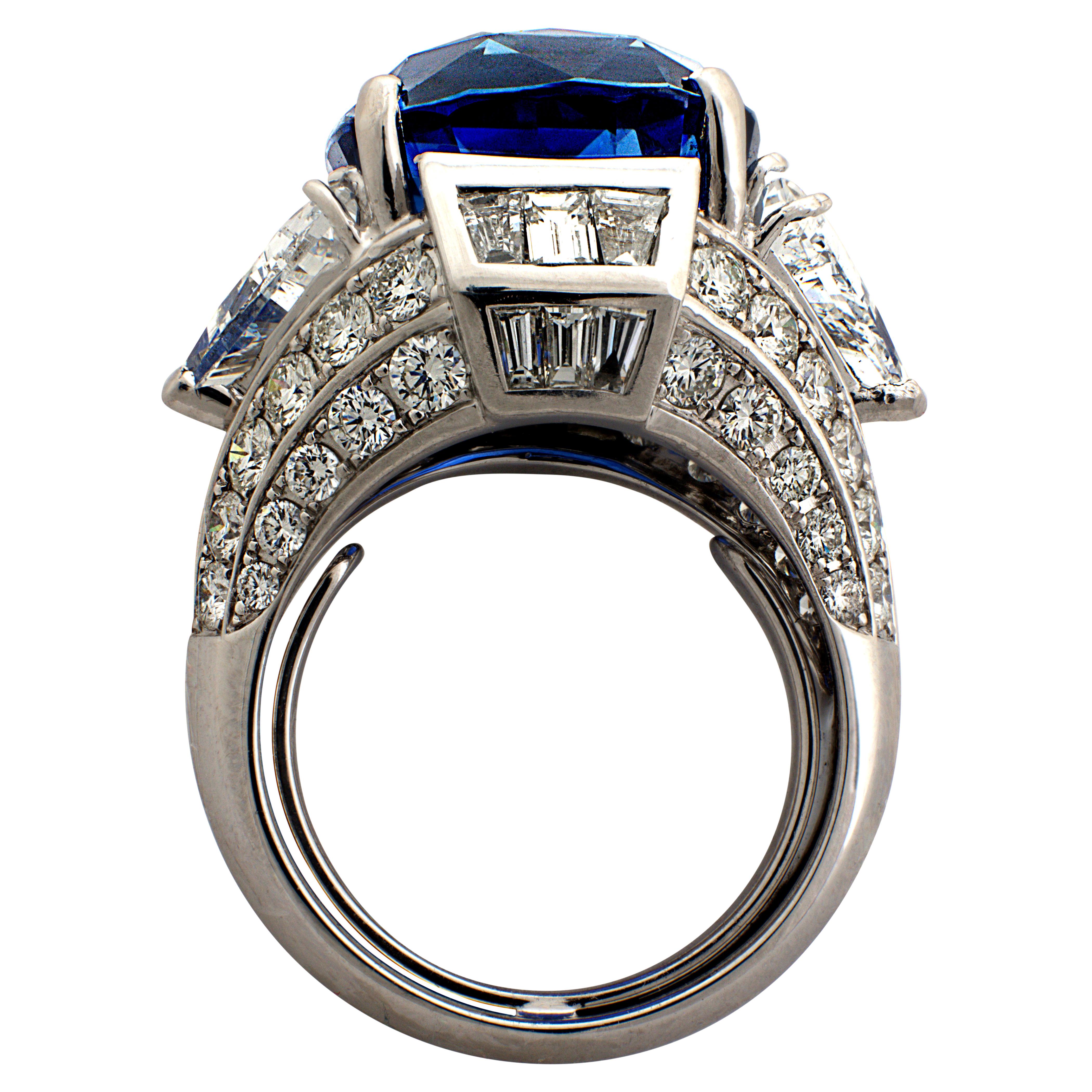 Cushion Cut 21.53 Carat GIA Certified Non Heated Blue Sapphire Platinum Engagement Ring