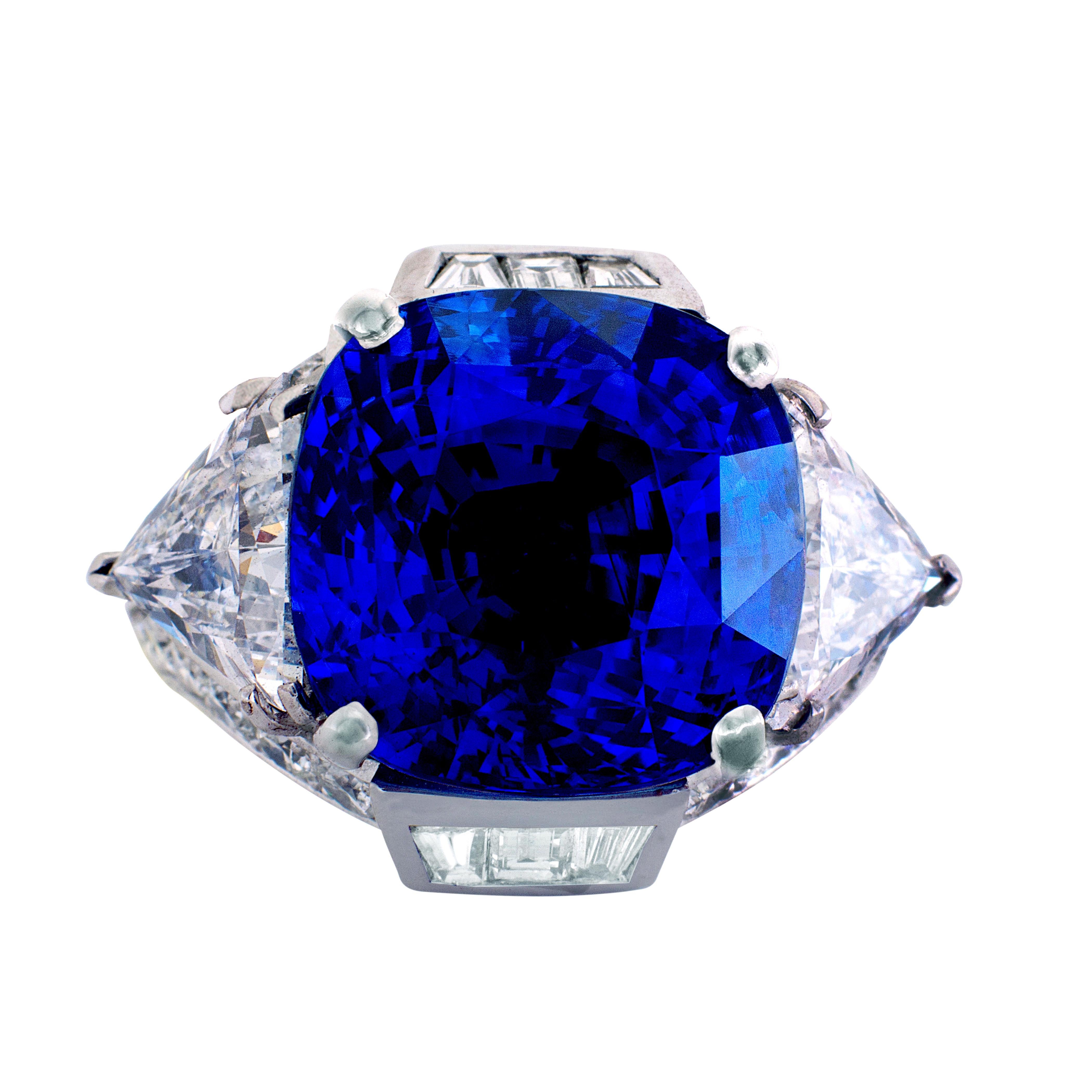 21.53 Carat GIA Certified Non Heated Blue Sapphire Platinum Engagement Ring