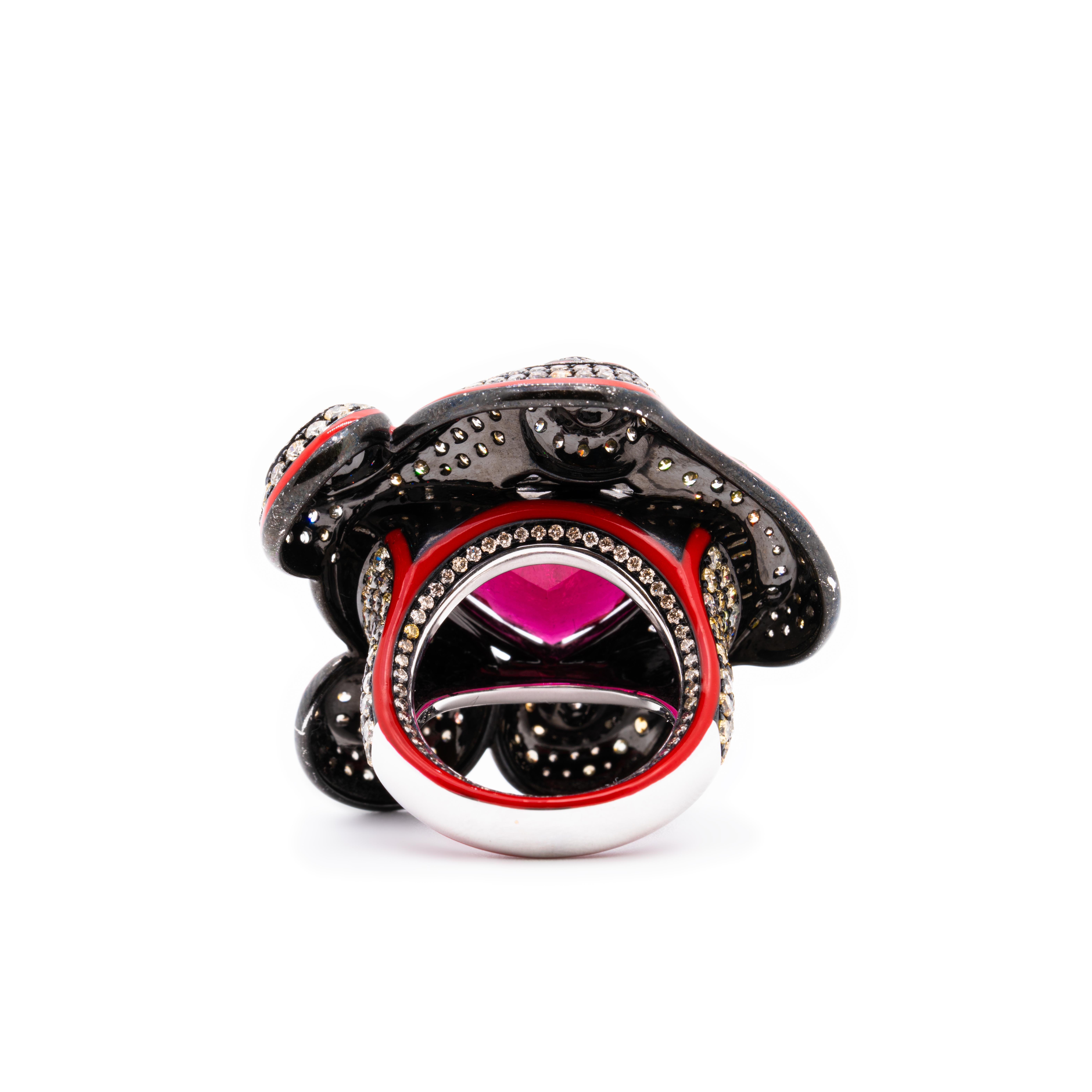 21.54 Karat Rubellit & Fancy Color Diamantring, 18K Weißgold, Austy Lee (Gemischter Schliff) im Angebot
