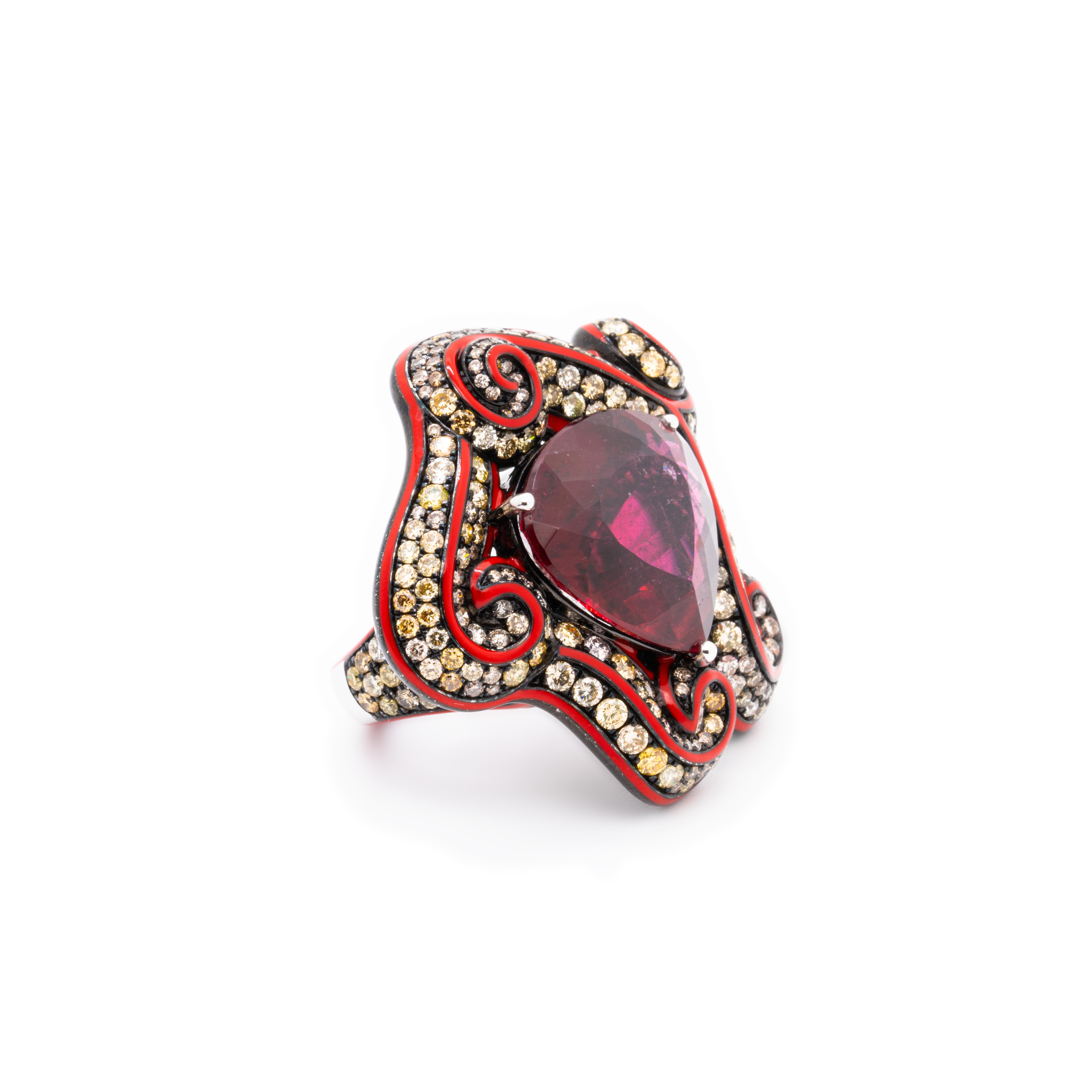 21.54 Karat Rubellit & Fancy Color Diamantring, 18K Weißgold, Austy Lee im Zustand „Neu“ im Angebot in Hong Kong, HK