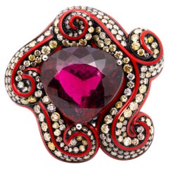 Austy Lee, bague en or blanc 18 carats, rubellite et diamant de couleur fantaisie de 21,54 carats
