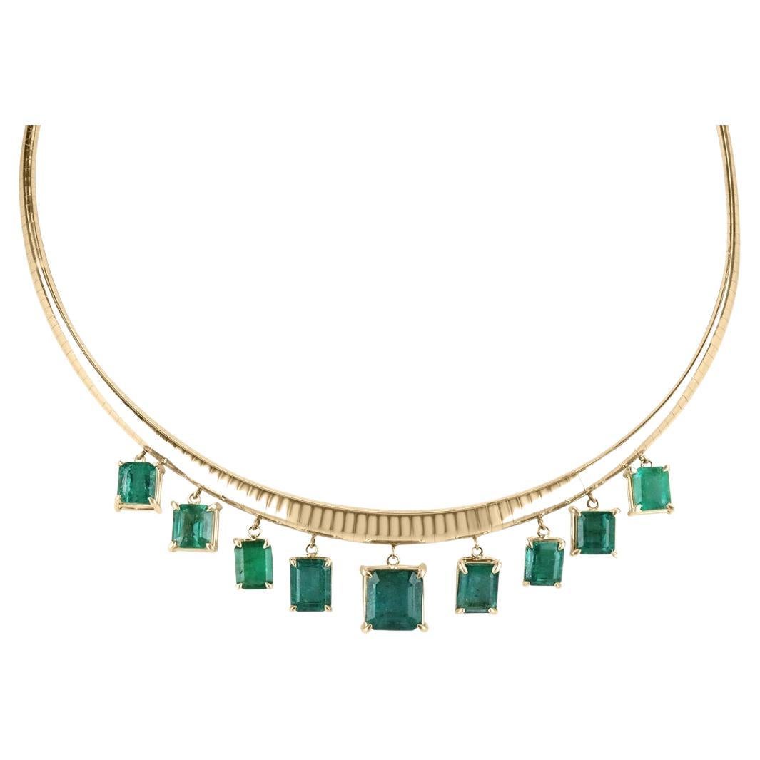 21.55tcw 14K Dark Green Emerald Omega Chain Statement Necklace Gold Omega Chain