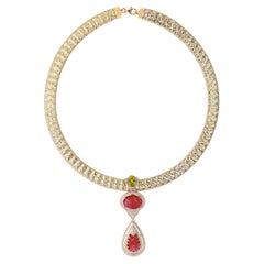 Collana con girocollo in oro giallo 18k con tormalina 21,57ct e diamanti 1,43ct SI/H