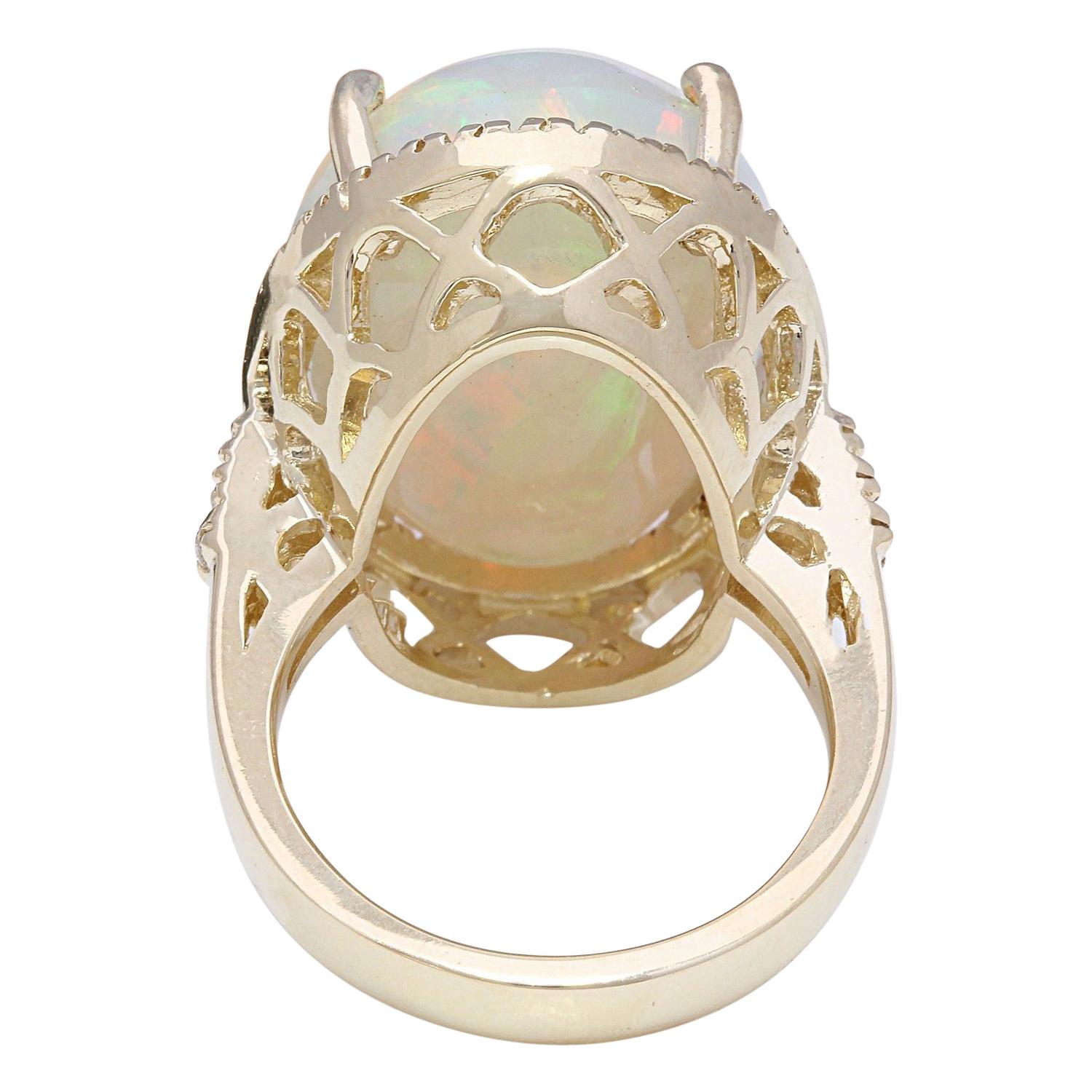 Oval Cut Opal Diamond Ring In 14 Karat Solid Yellow Gold  For Sale