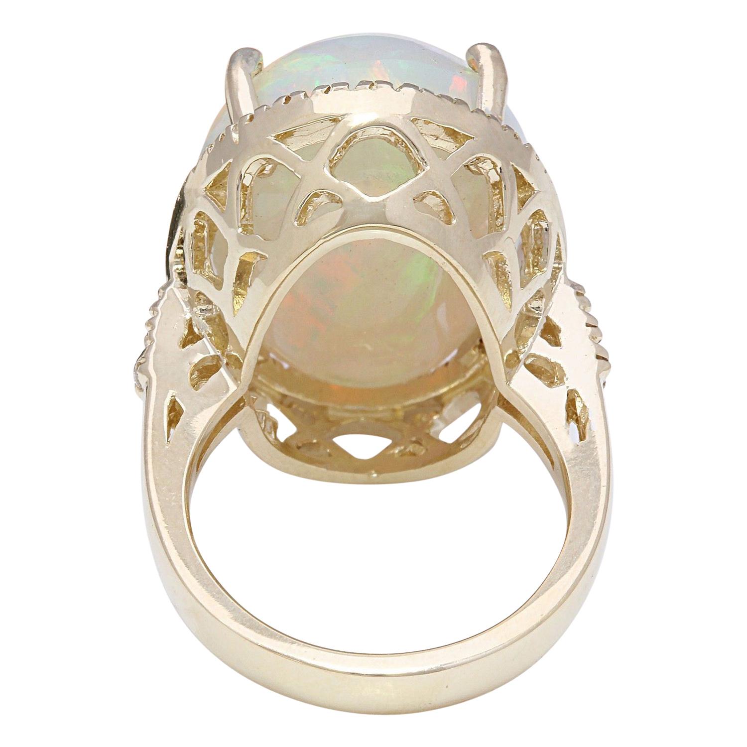Oval Cut Opal Diamond Ring In 14 Karat Solid Yellow Gold For Sale