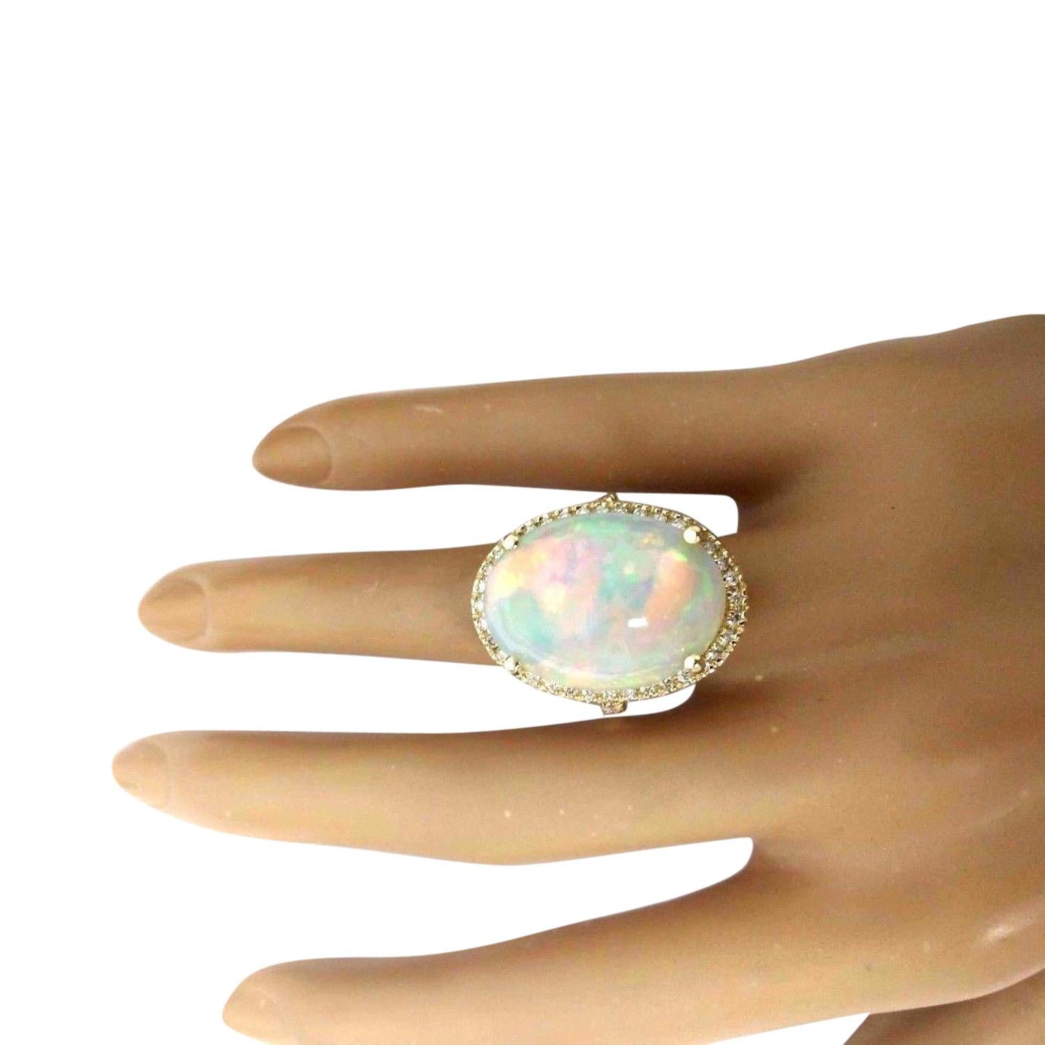 Women's Opal Diamond Ring In 14 Karat Solid Yellow Gold  For Sale