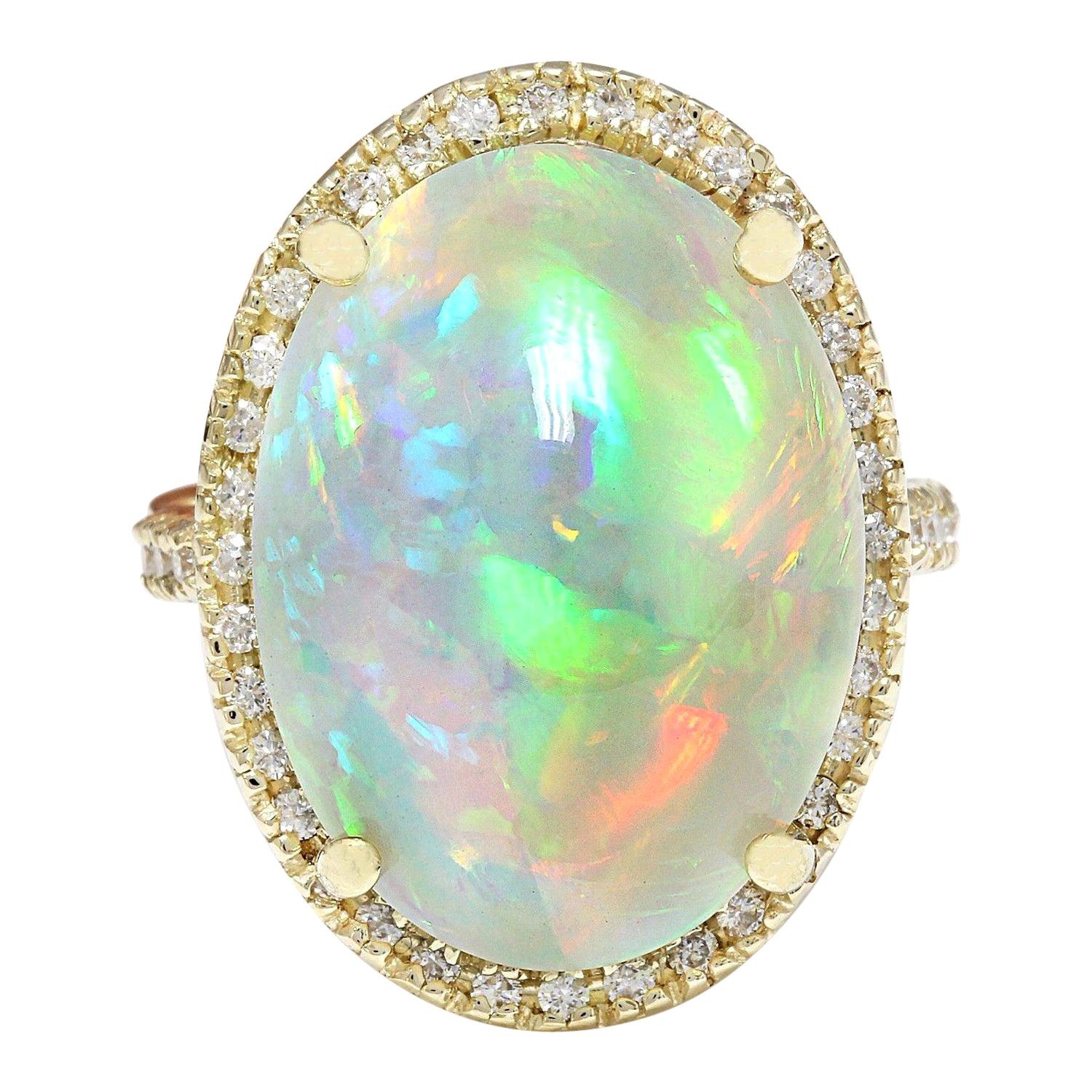 Opal Diamond Ring In 14 Karat Solid Yellow Gold  For Sale