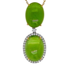 21.58 Carat Peridot Round Diamond Yellow and White Gold Necklace