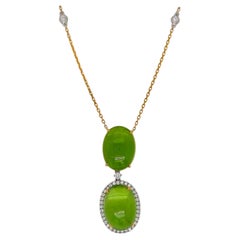 21.58 Carat Peridot Round Diamond Yellow and White Gold Necklace