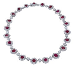 21.58 Carat Ruby and 30.98 Carat Diamond Halo Flower Necklace