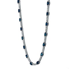 Roman Malakov 21.59 Carat Teal Sapphire and Diamond Tennis Necklace