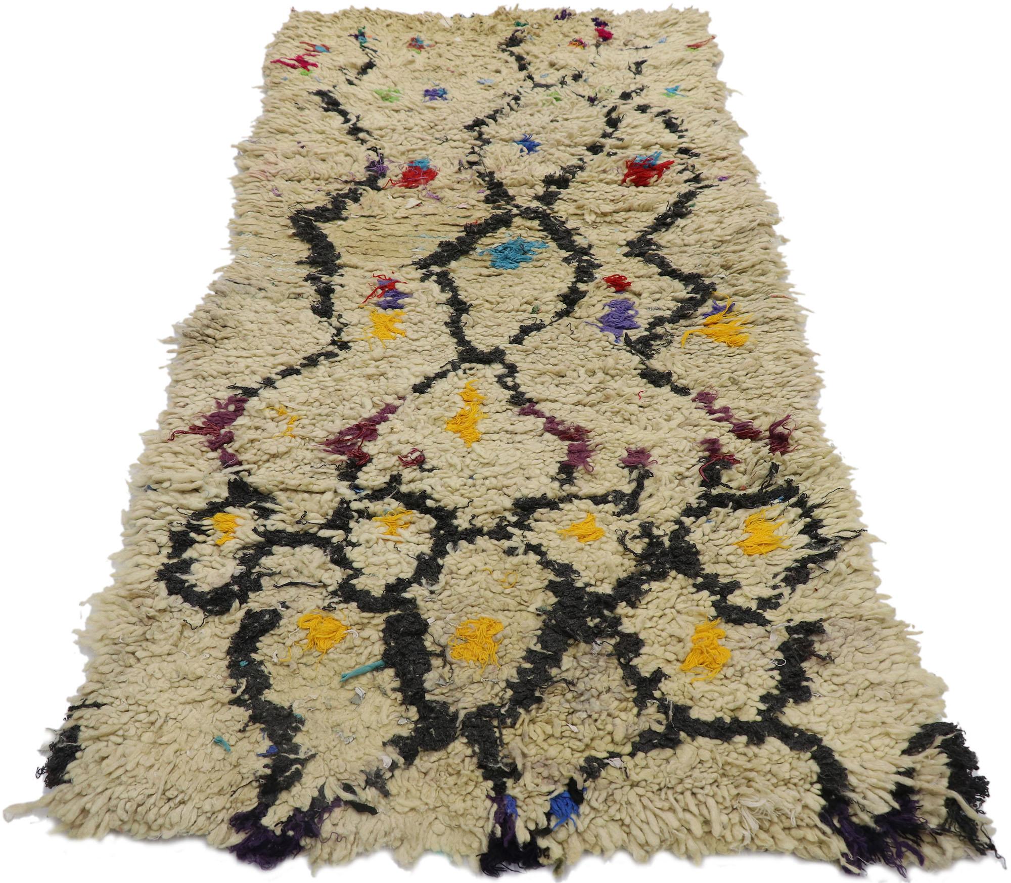 Hand-Knotted Vintage Berber Boucherouite Moroccan Rug with Boho Chic Tribal Style For Sale