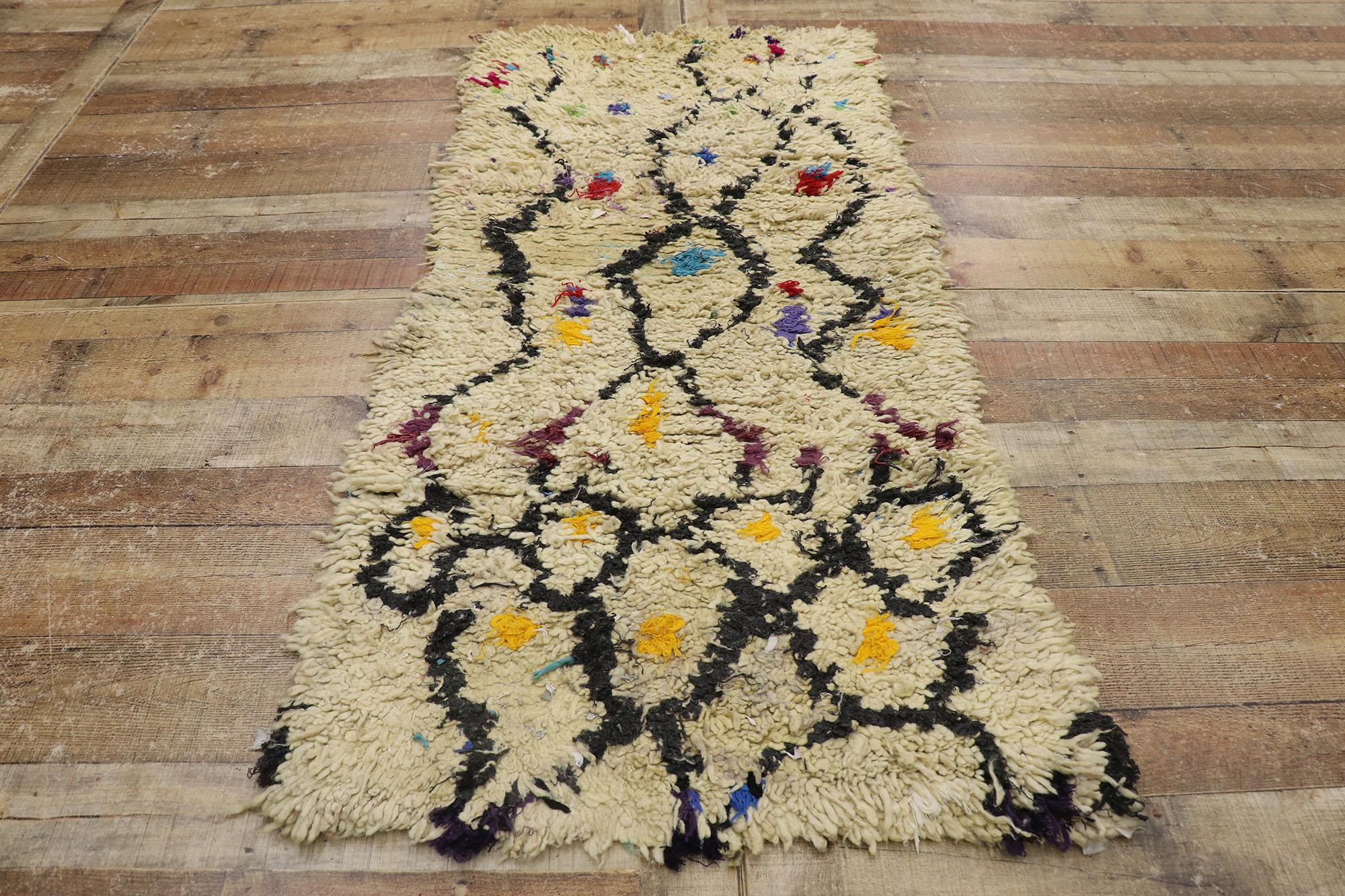 Vintage Berber Boucherouite Moroccan Rug with Boho Chic Tribal Style For Sale 1