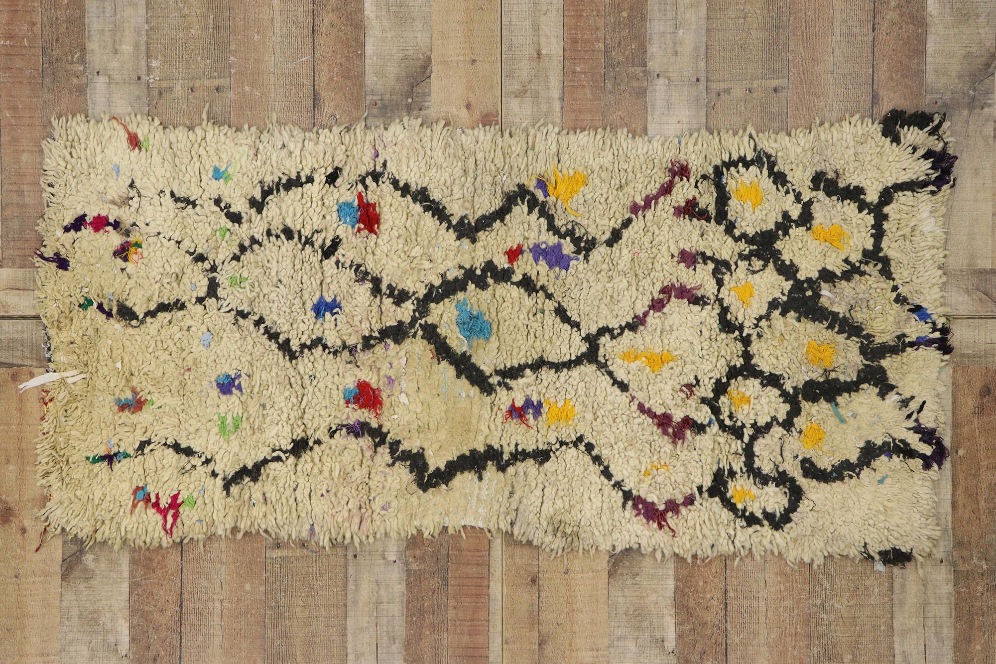 Vintage Berber Boucherouite Moroccan Rug with Boho Chic Tribal Style For Sale 2