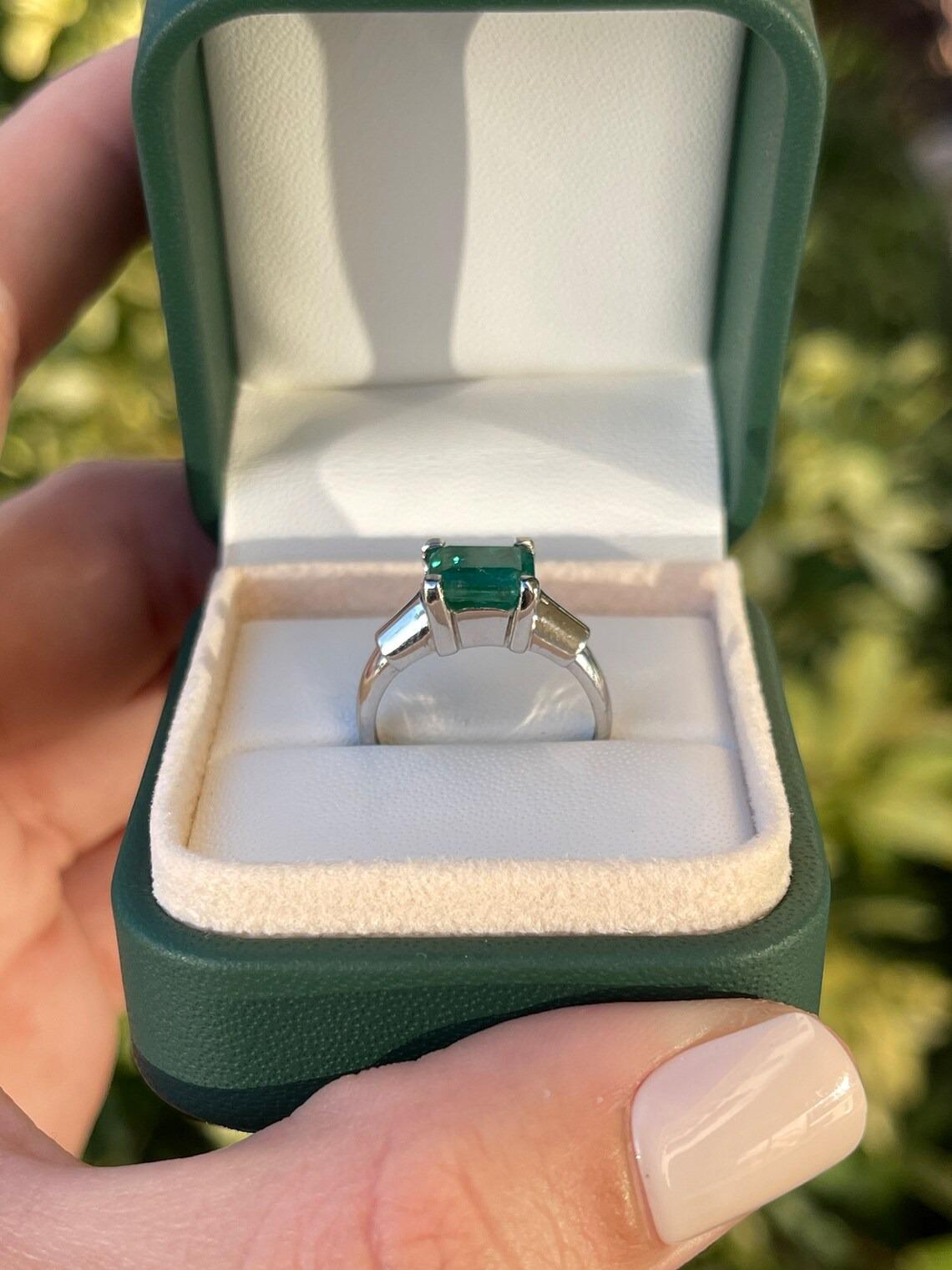 2.15ct 14K Natural Lush Bluish-Green Asscher Cut Emerald Solitaire 4 Prong Ring  In New Condition For Sale In Jupiter, FL