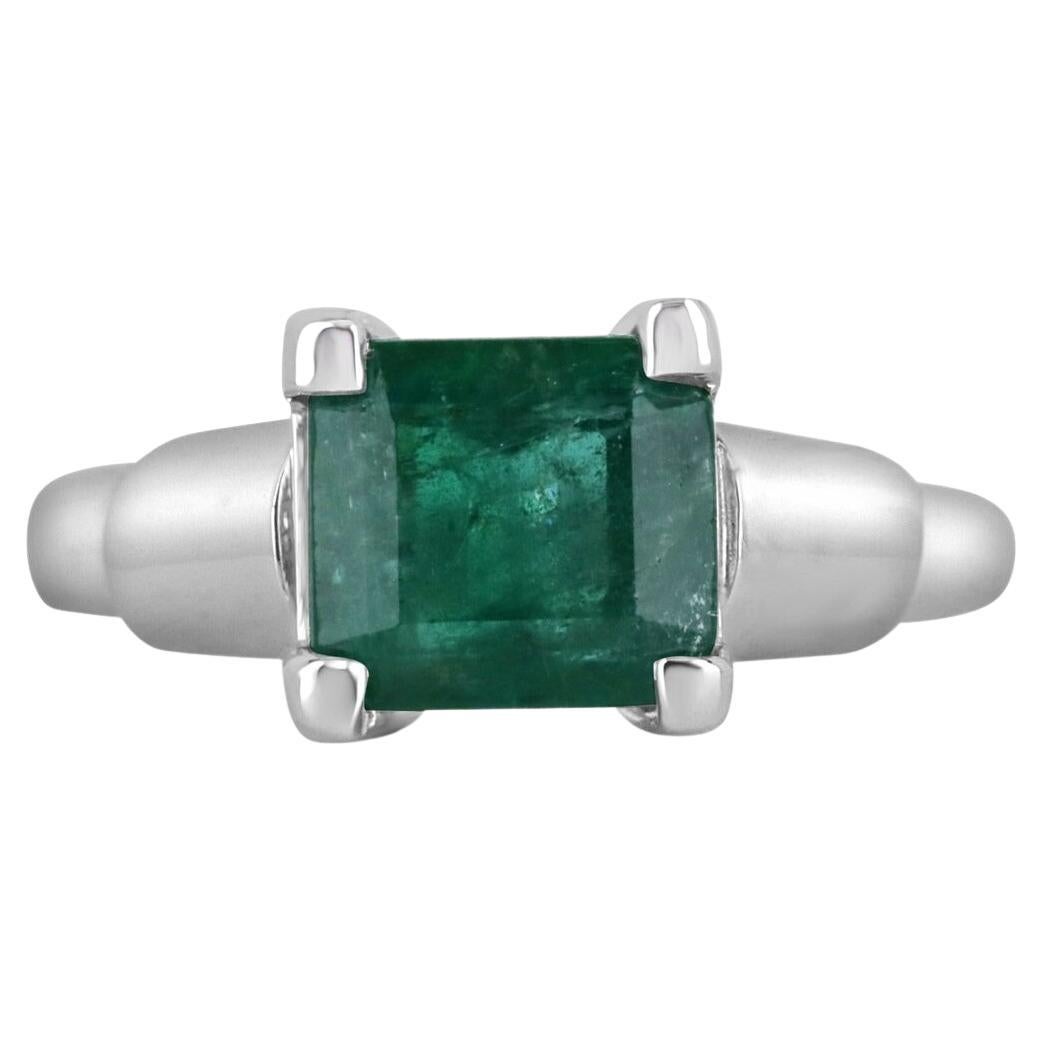2.15ct 14K Natural Lush Bluish-Green Asscher Cut Emerald Solitaire 4 Prong Ring  For Sale