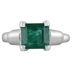 Bague solitaire à 4 griffes en émeraude Asscher de 2,15 carats 14 carats naturelle, vert bleuté-vert luxuriant 