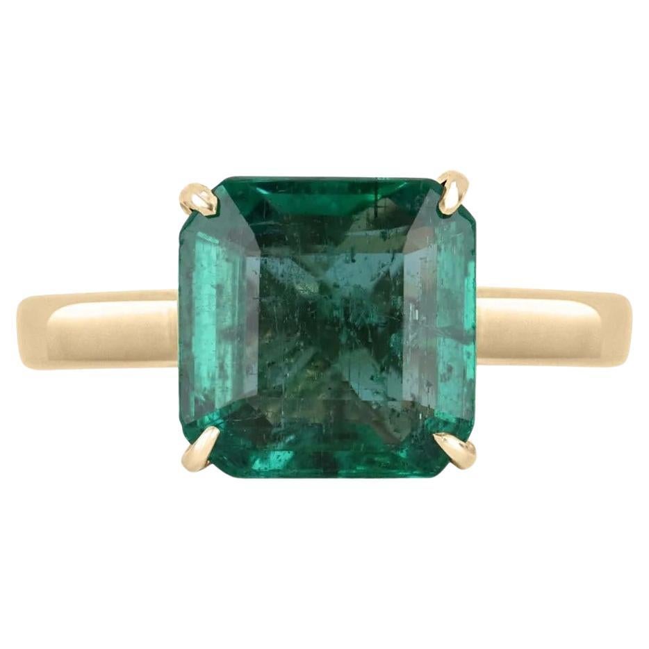 Great Vintage 18K Yellow Gold Solitaire Natural Emerald Ring Engagement ...