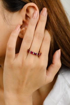 2.15ct Deep Red Ruby and Diamond Engagement Band Ring in 18k Solid Yellow Gold