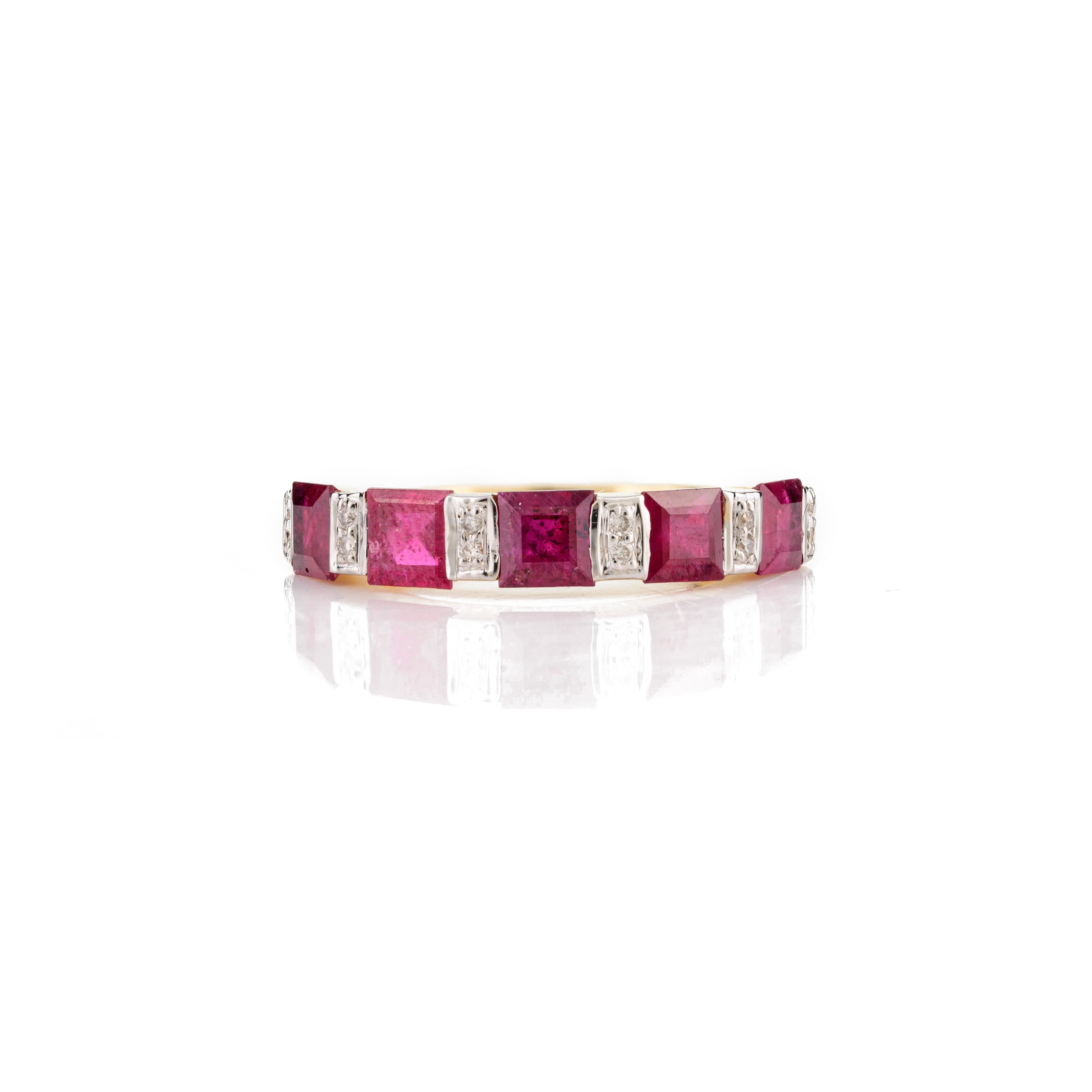 For Sale:  2.15ct Deep Red Ruby and Diamond Engagement Band Ring in 18k Solid Yellow Gold 3