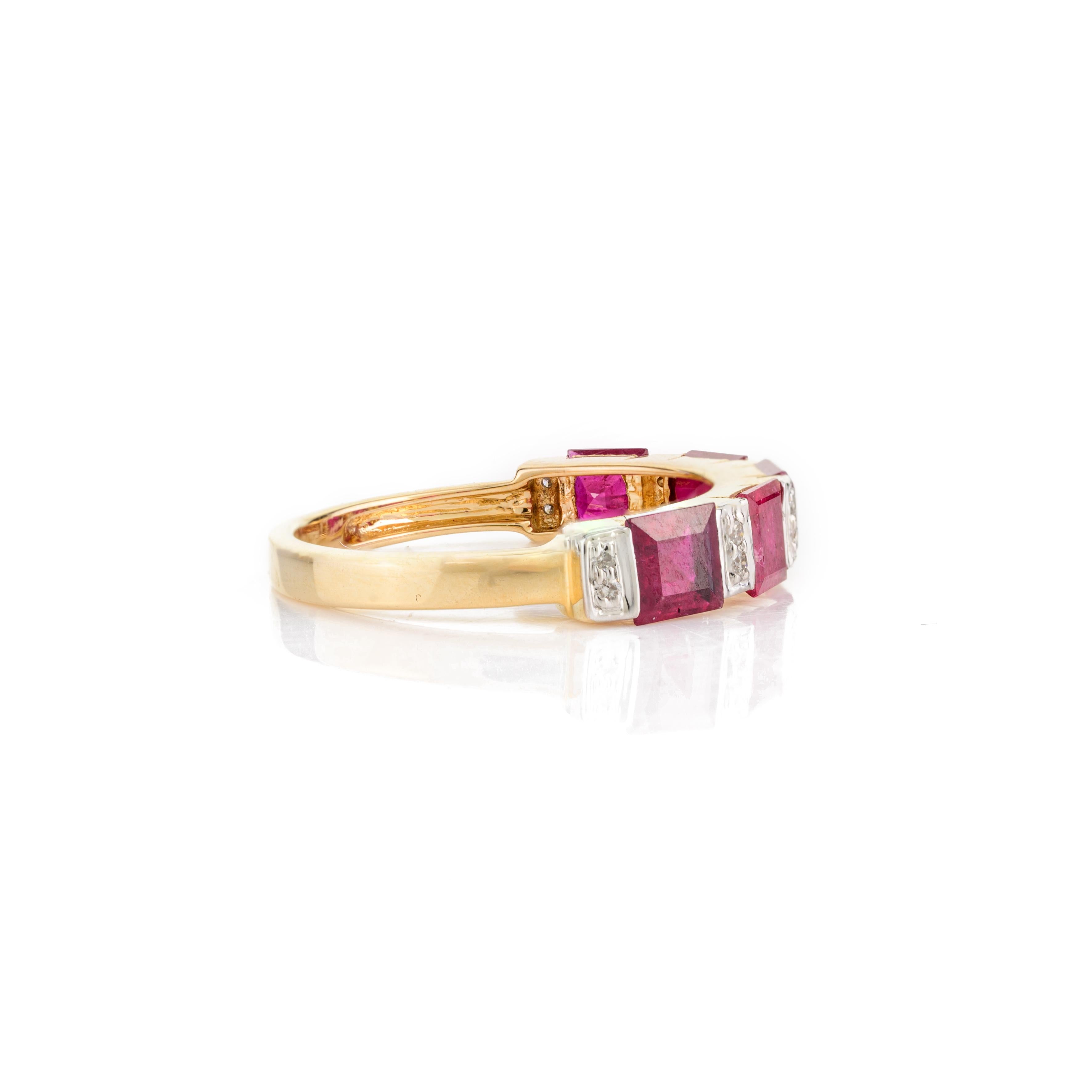 For Sale:  2.15ct Deep Red Ruby and Diamond Engagement Band Ring in 18k Solid Yellow Gold 5