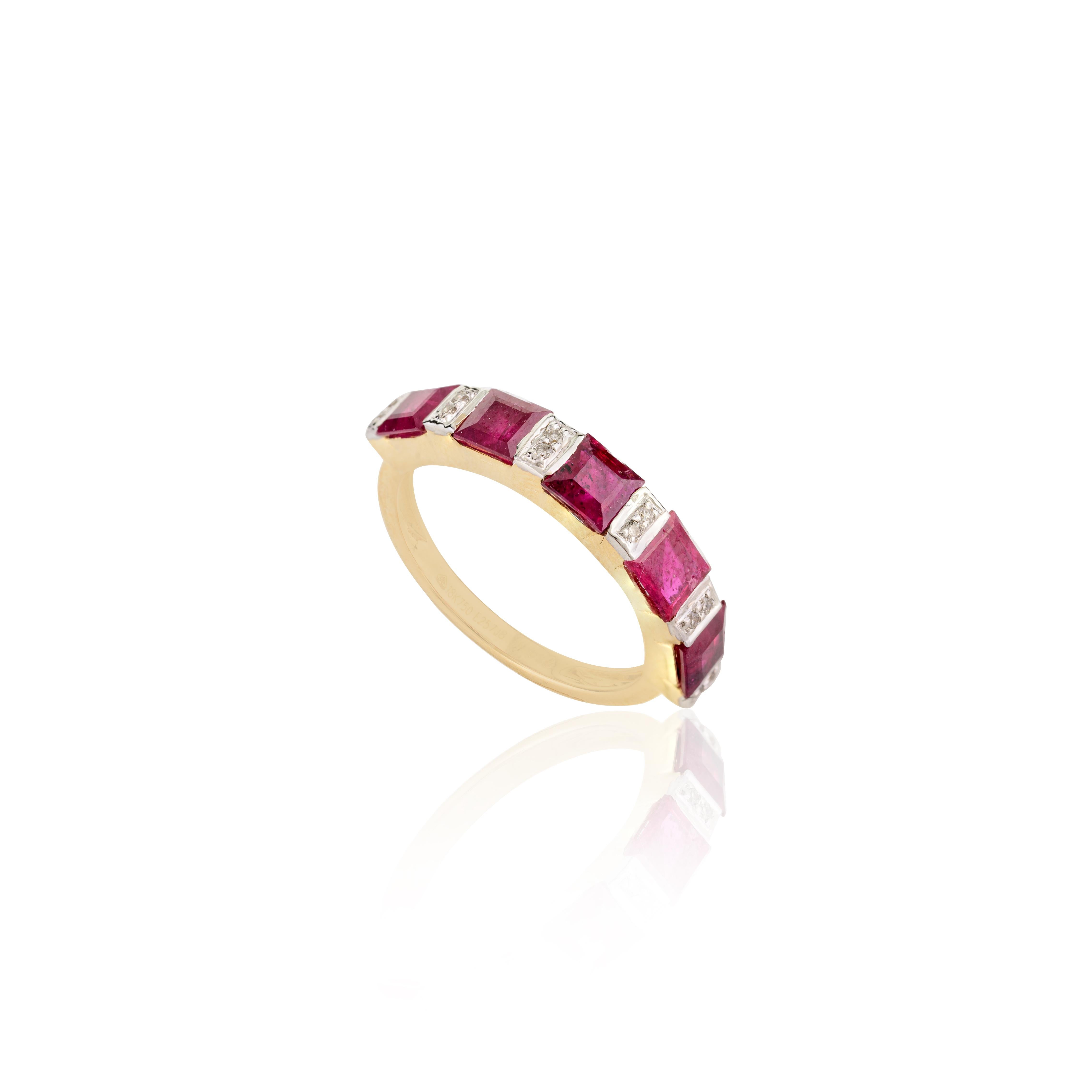 For Sale:  2.15ct Deep Red Ruby and Diamond Engagement Band Ring in 18k Solid Yellow Gold 7