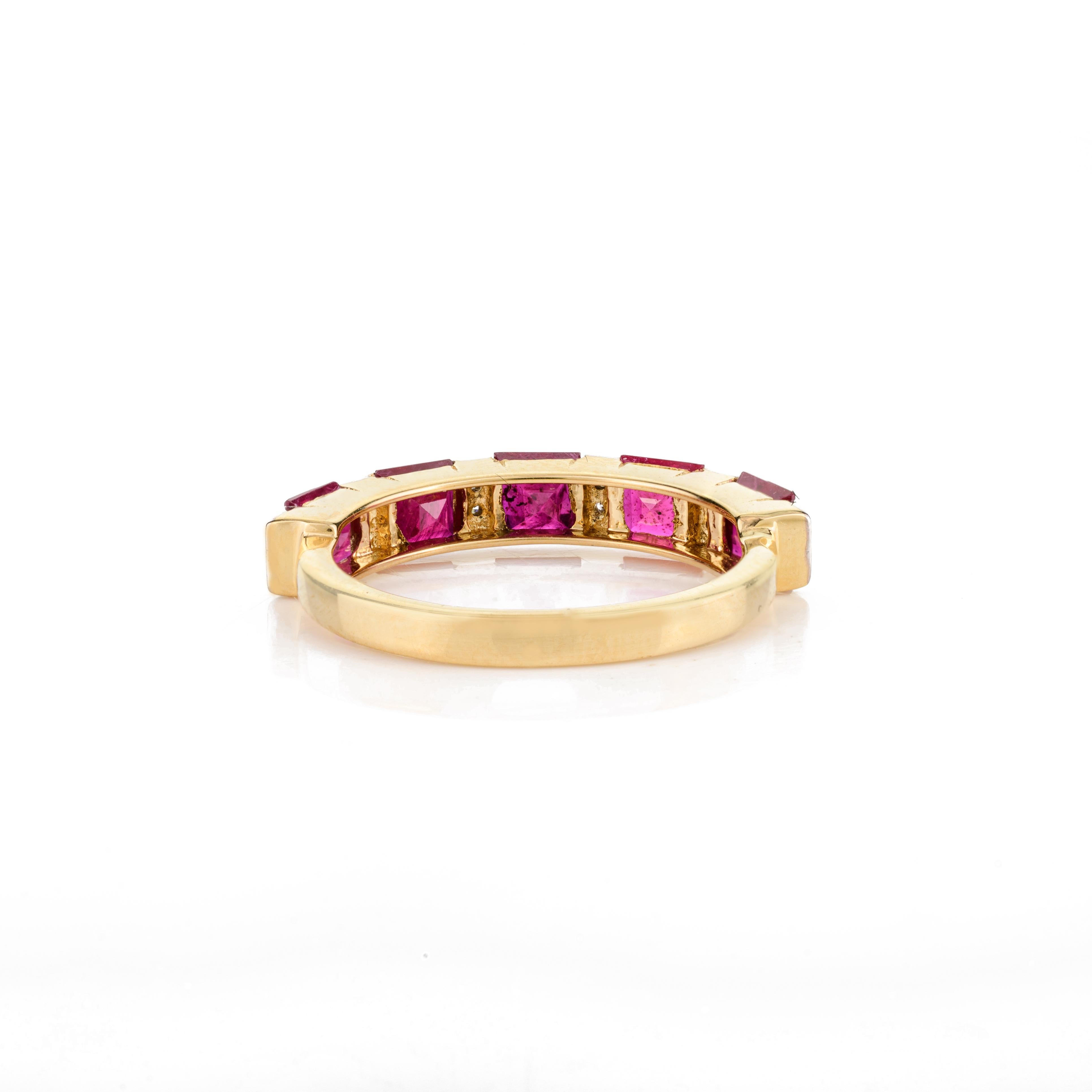 For Sale:  2.15ct Deep Red Ruby and Diamond Engagement Band Ring in 18k Solid Yellow Gold 9