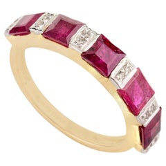 2.15ct Deep Red Ruby and Diamond Engagement Band Ring in 18k Solid Yellow Gold