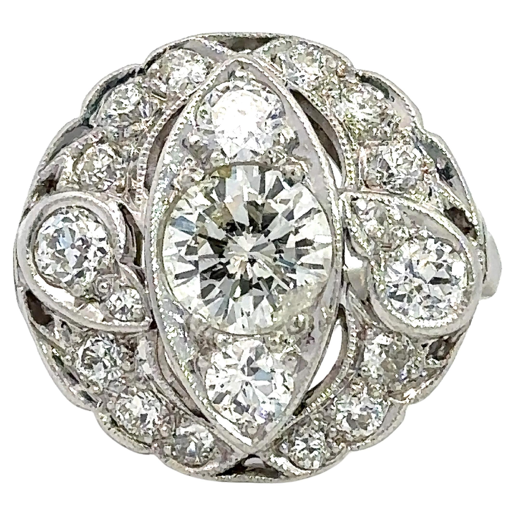 2,15CT Diamant Platin Vintage Cocktail-Ring