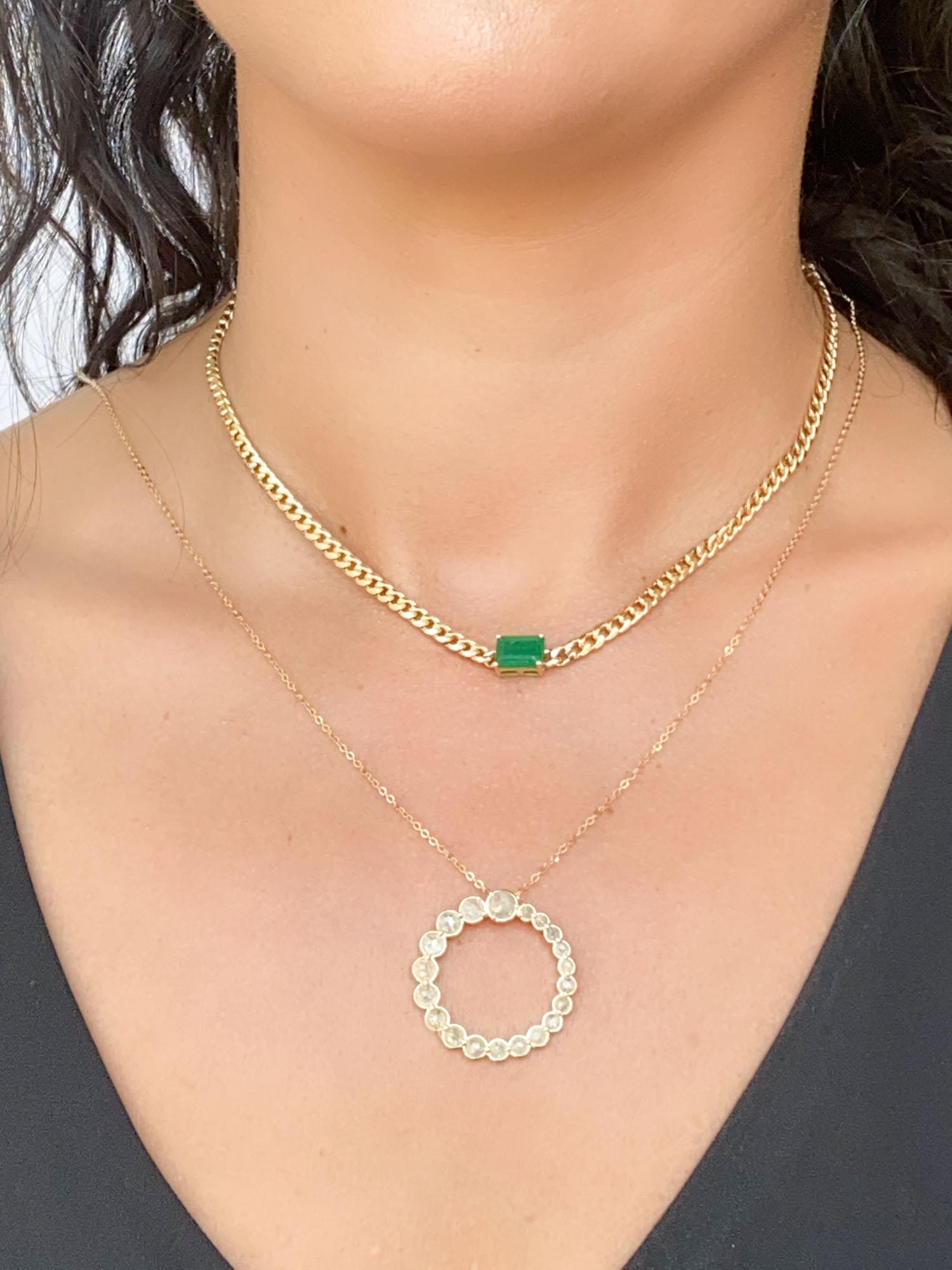 2.15ct Emerald East West Set on Miami Cuban Chain Choker Necklace 14K Gold R4475 5