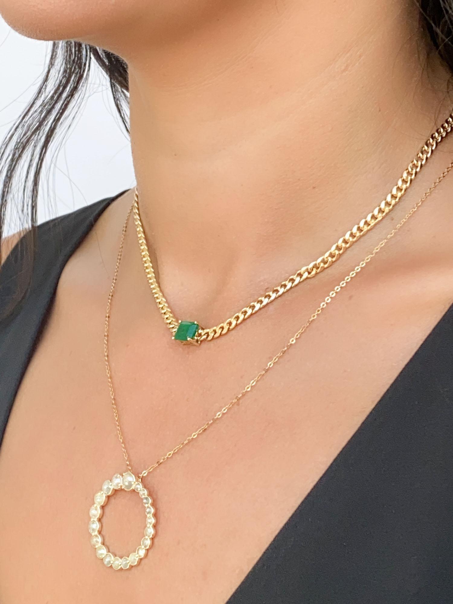 2.15ct Emerald East West Set on Miami Cuban Chain Choker Necklace 14K Gold R4475 6