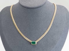 2.15ct Emerald East West Set on Miami Cuban Chain Choker Necklace 14K Gold R4475