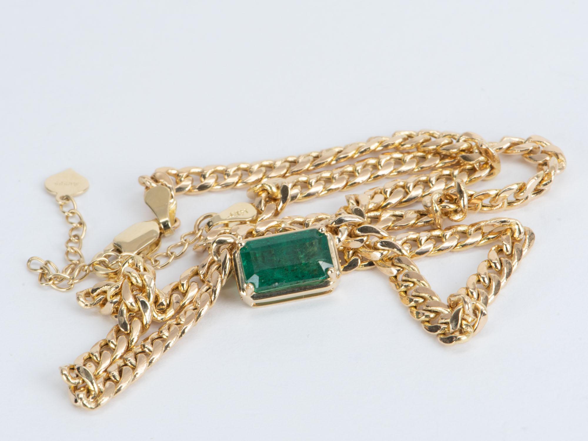 2.15ct Emerald East West Set on Miami Cuban Chain Choker Necklace 14K Gold R4475 In New Condition In Osprey, FL