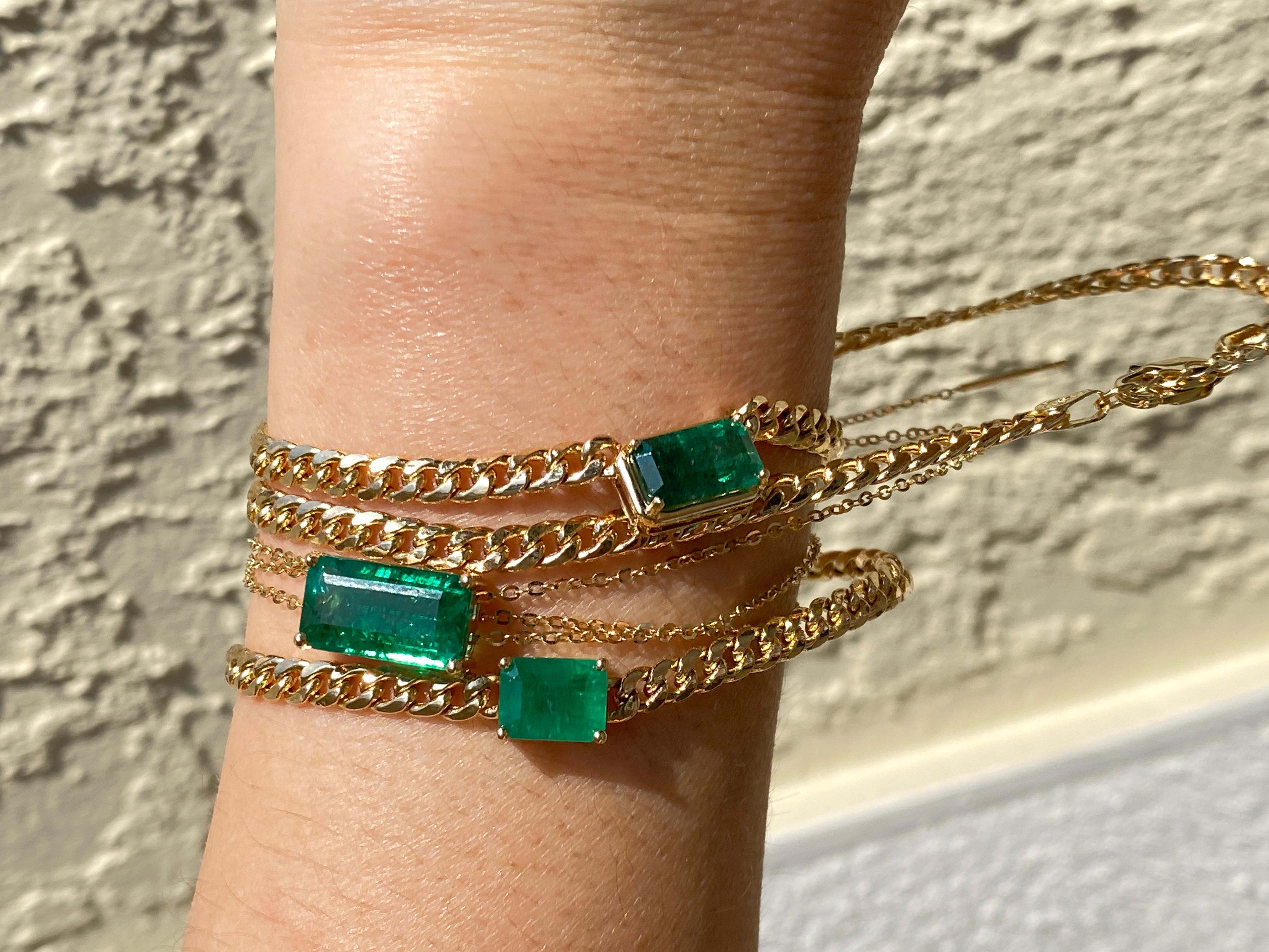Women's or Men's 2.15ct Emerald East West Set on Miami Cuban Chain Choker Necklace 14K Gold R4475
