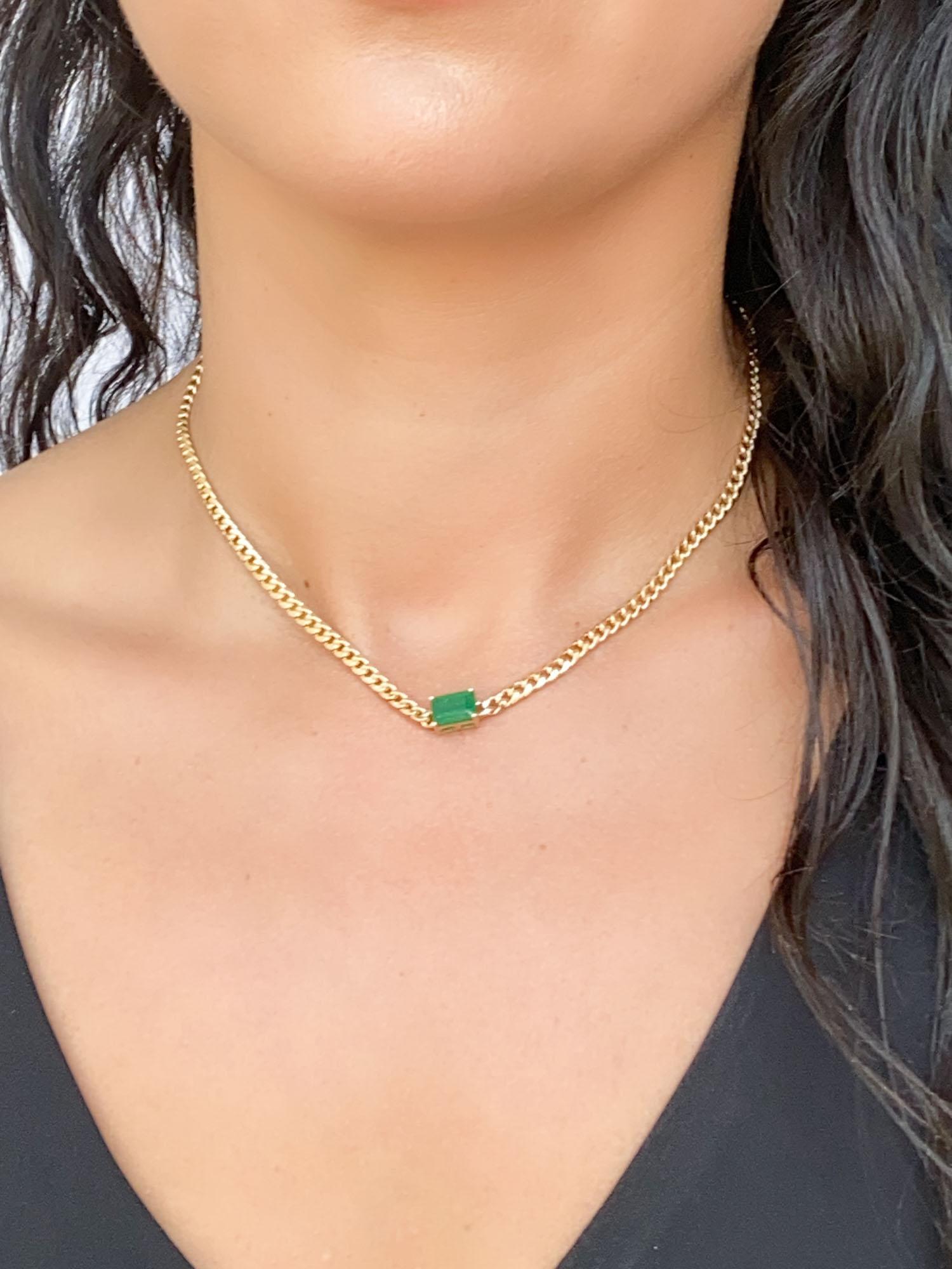 2.15ct Emerald East West Set on Miami Cuban Chain Choker Necklace 14K Gold R4475 3
