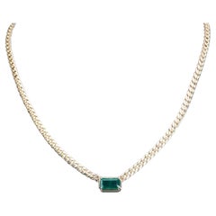 2.15ct Emerald East West Set on Miami Cuban Chain Choker Necklace 14K Gold R4475