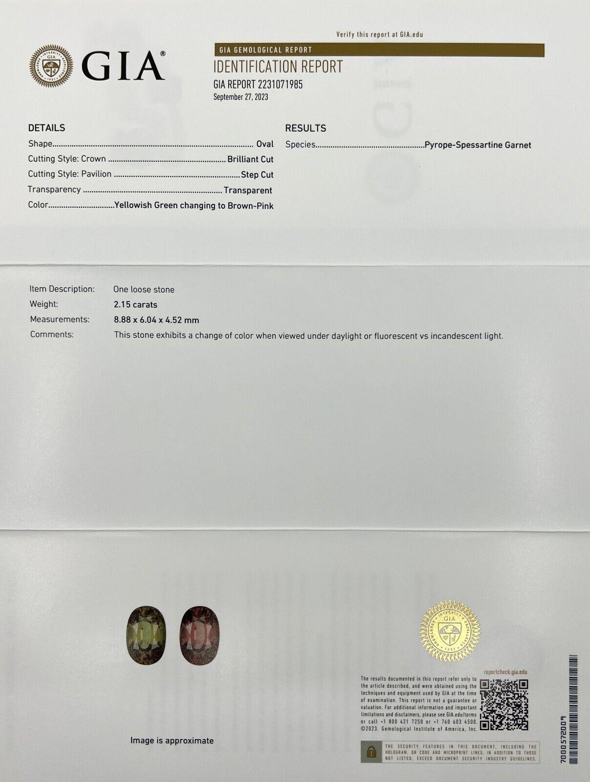 2,15 Karat natürlicher Farbwechsel Granat GIA zertifizierter unbehandelter Pyrope Spessartin im Angebot 5
