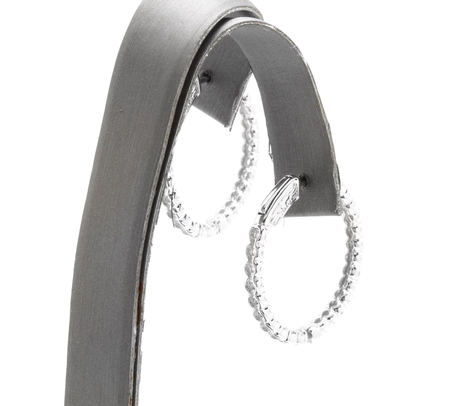 Round Cut 2.15ct Natural Diamond 14k Solid White Gold Hoop Earrings For Sale