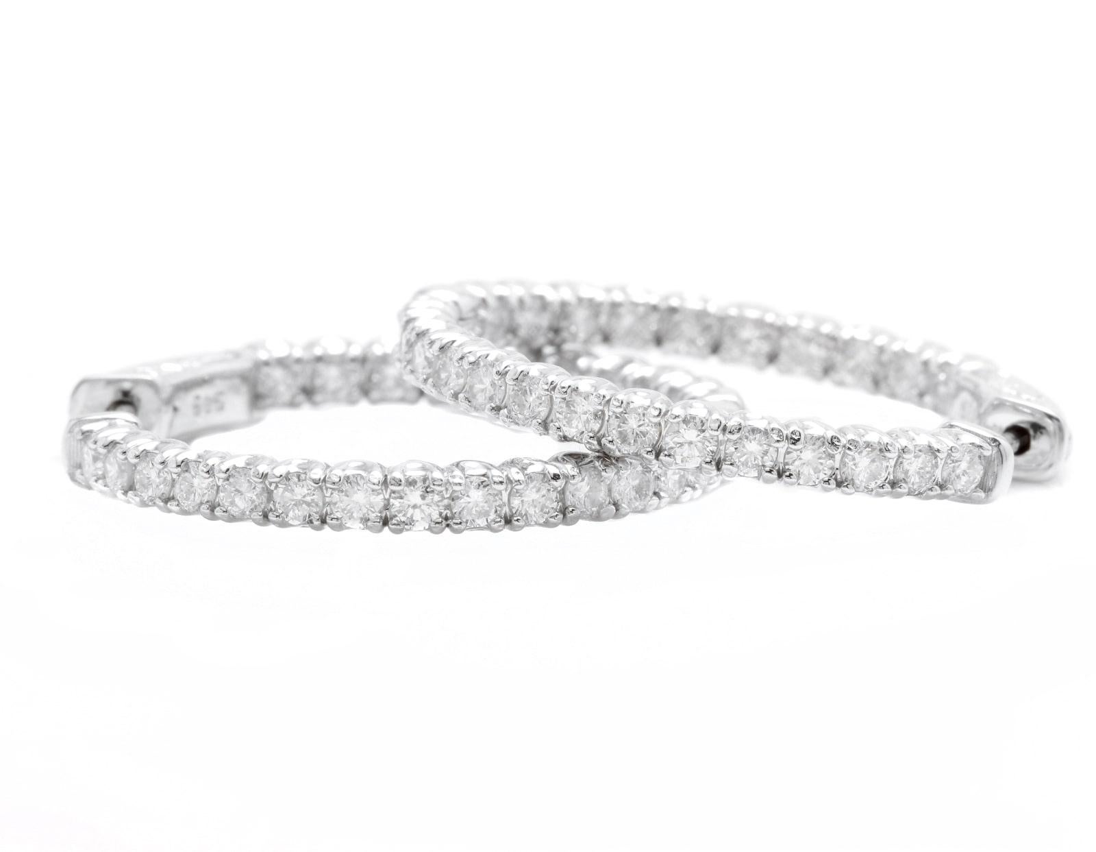 2.15ct Natural Diamond 14k Solid White Gold Hoop Earrings In New Condition For Sale In Los Angeles, CA