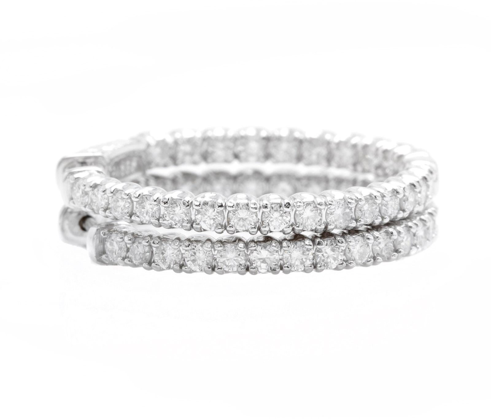 Donna Orecchini a cerchio con diamante naturale da 2,15 carati in oro bianco massiccio 14k in vendita