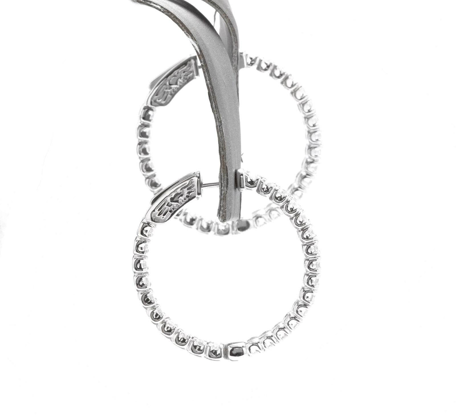 2.15ct Natural Diamond 14k Solid White Gold Hoop Earrings For Sale 2