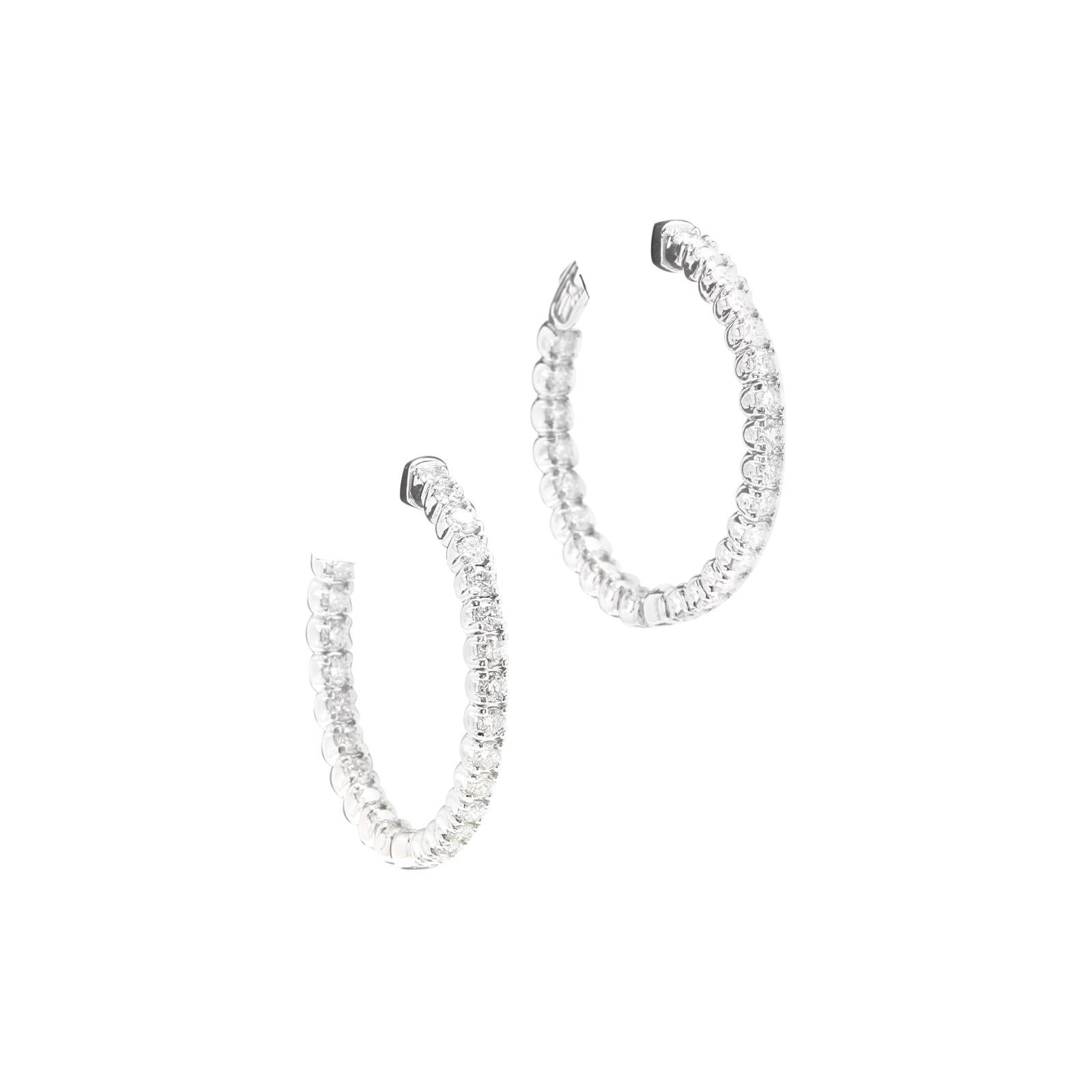 2.15ct Natural Diamond 14k Solid White Gold Hoop Earrings For Sale