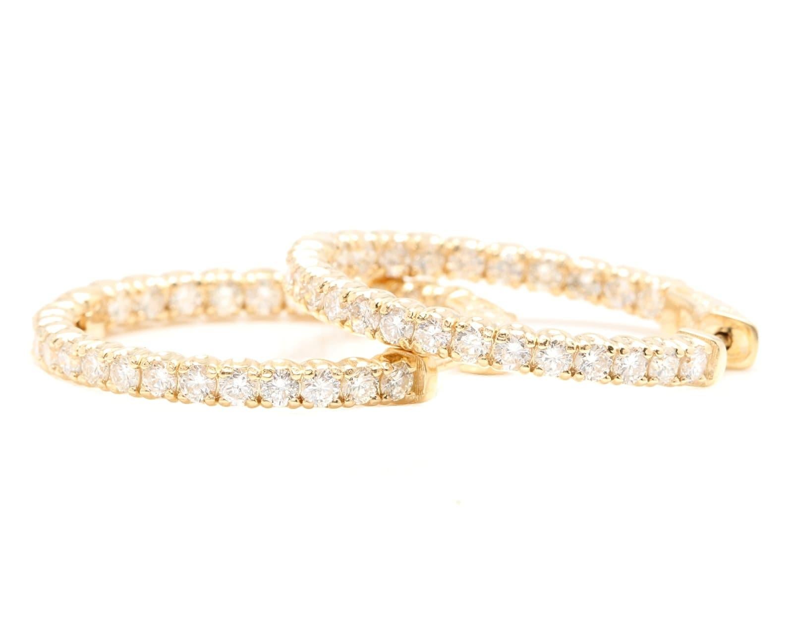 2.15ct Natural Diamond 14k Solid Yellow Gold Hoop Earrings In New Condition For Sale In Los Angeles, CA