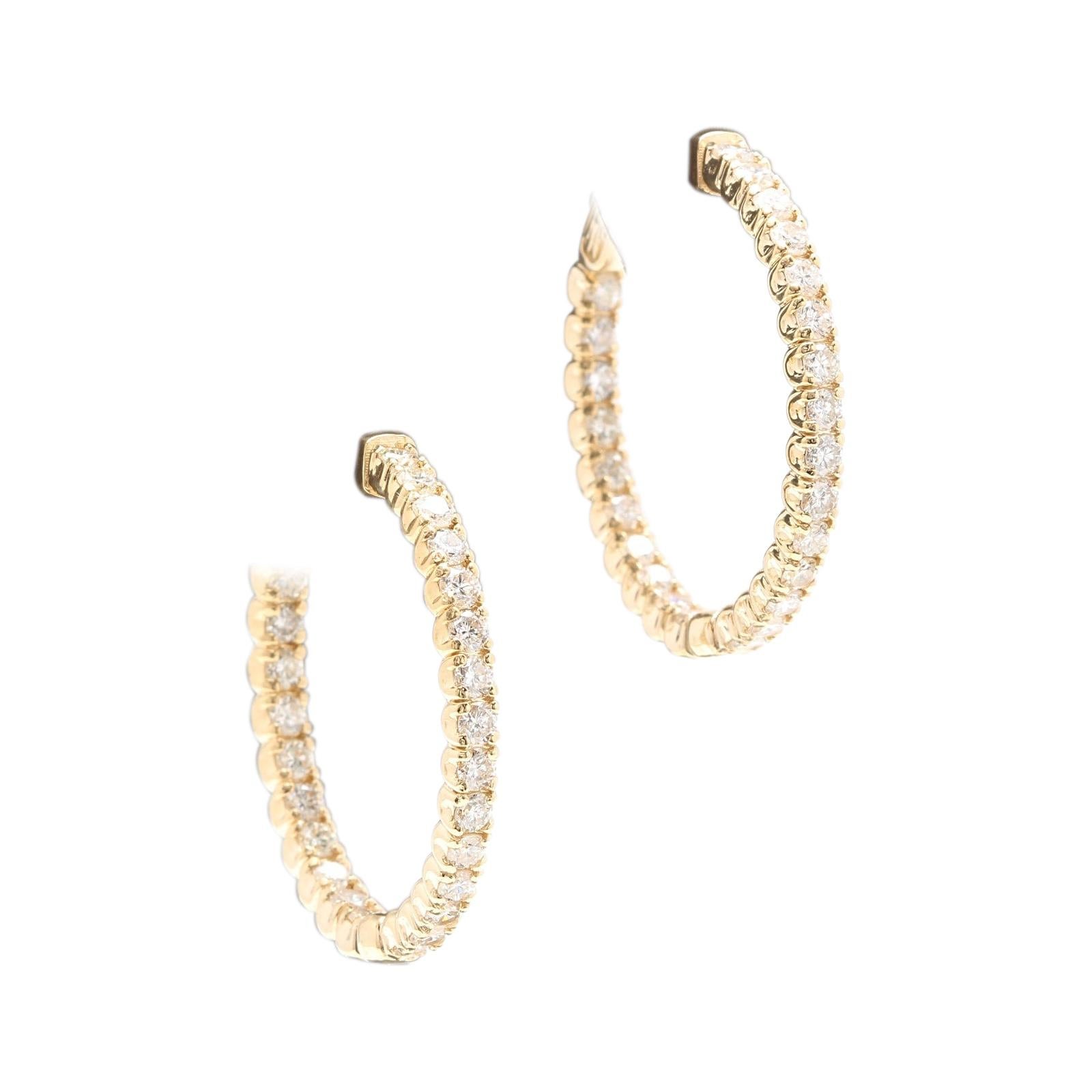 2.15ct Natural Diamond 14k Solid Yellow Gold Hoop Earrings For Sale