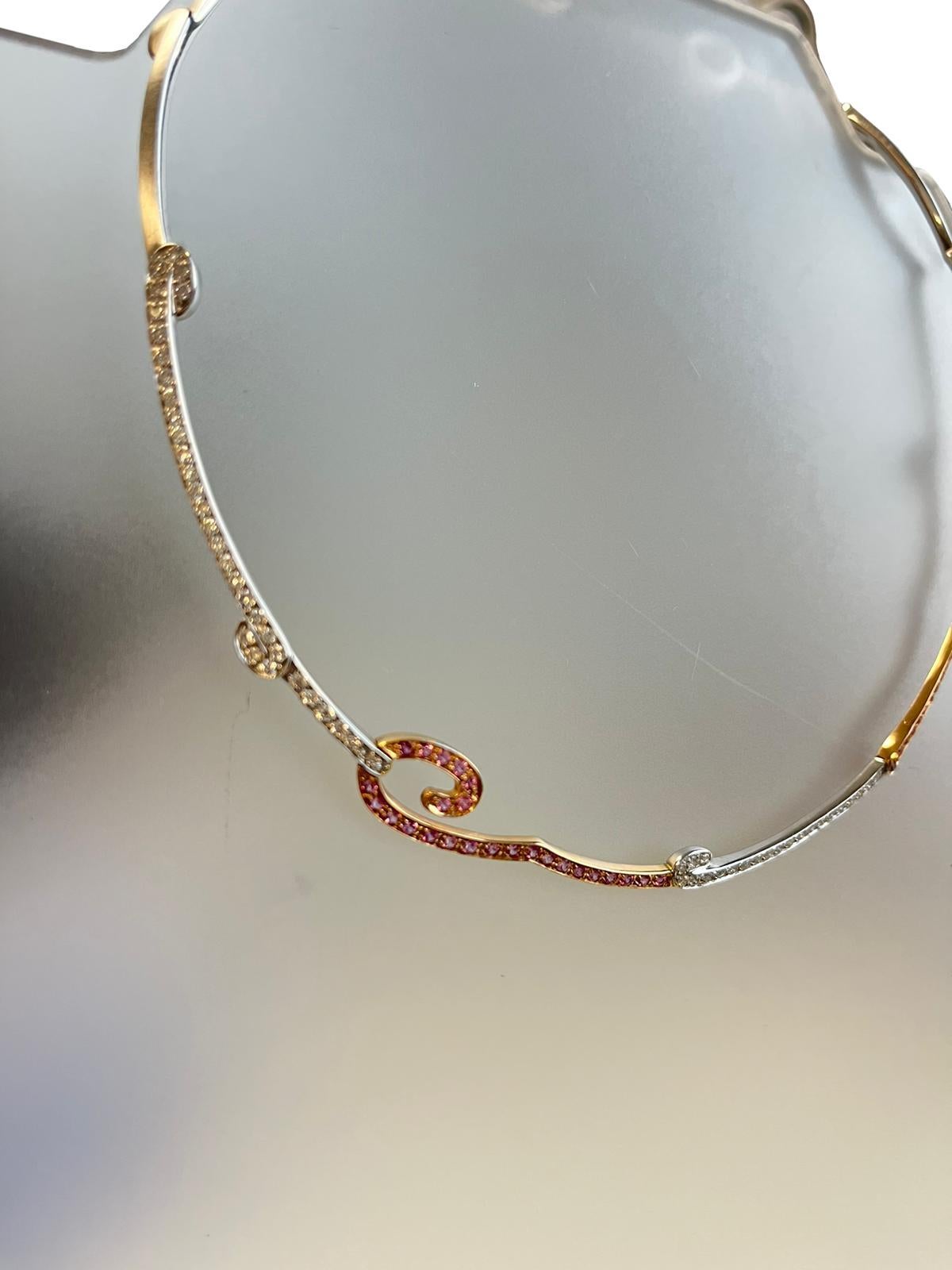 Italienische Halskette aus 18 Karat Weiß- und Roségold mit 2,15 Karat natürlichen Diamanten und rosa Saphiren im Angebot 4