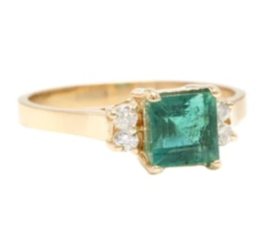 2.15 Carats Natural Emerald and Diamond 14K Solid Yellow Gold Ring

Total Natural Green Emerald Weight is: Approx. 2.00 Carats (transparent)

Emerald Measures: 7.25 x 6.29mm

Natural Round Diamonds Weight: 0.15 Carats (color G-H / Clarity