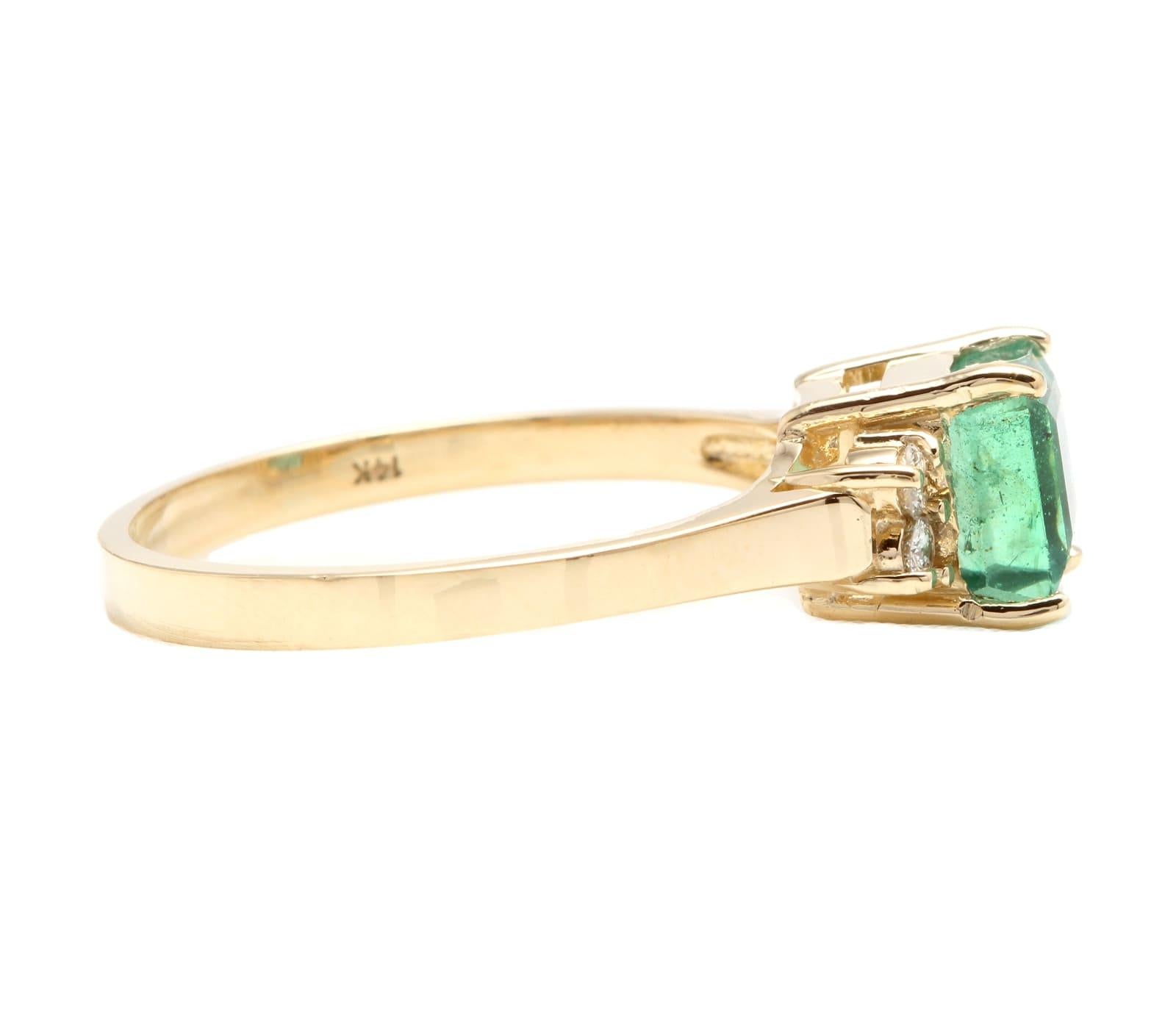 Emerald Cut 2.15 Carat Natural Emerald and Diamond 14 Karat Solid Yellow Gold Ring For Sale