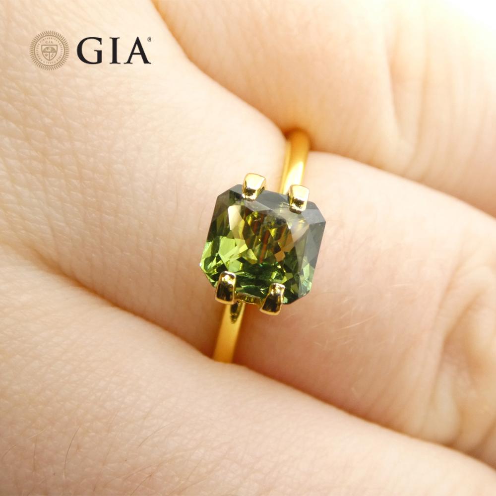 2.15ct Octagonal/Emerald Cut Bluish Green Sapphire GIA Certified For Sale 8