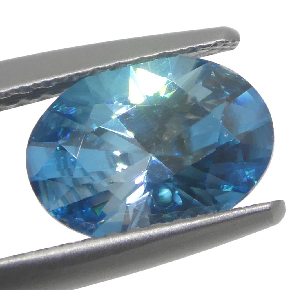 Women's or Men's 2.15ct Natural Earth Mined Oval Master Brilliant Cut Blue Zircon from Cambodia For Sale