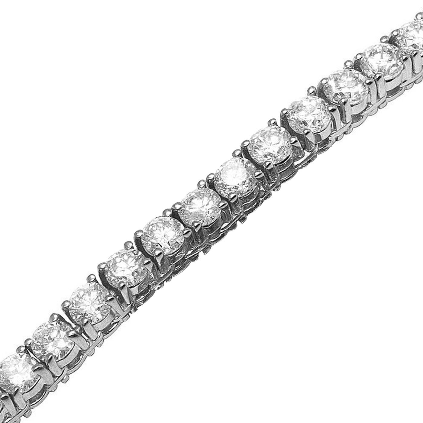 Modernist 21.5ct Round Cut Diamond Tennis Necklace 14K White Gold 18.5 Inches 4-prongs For Sale